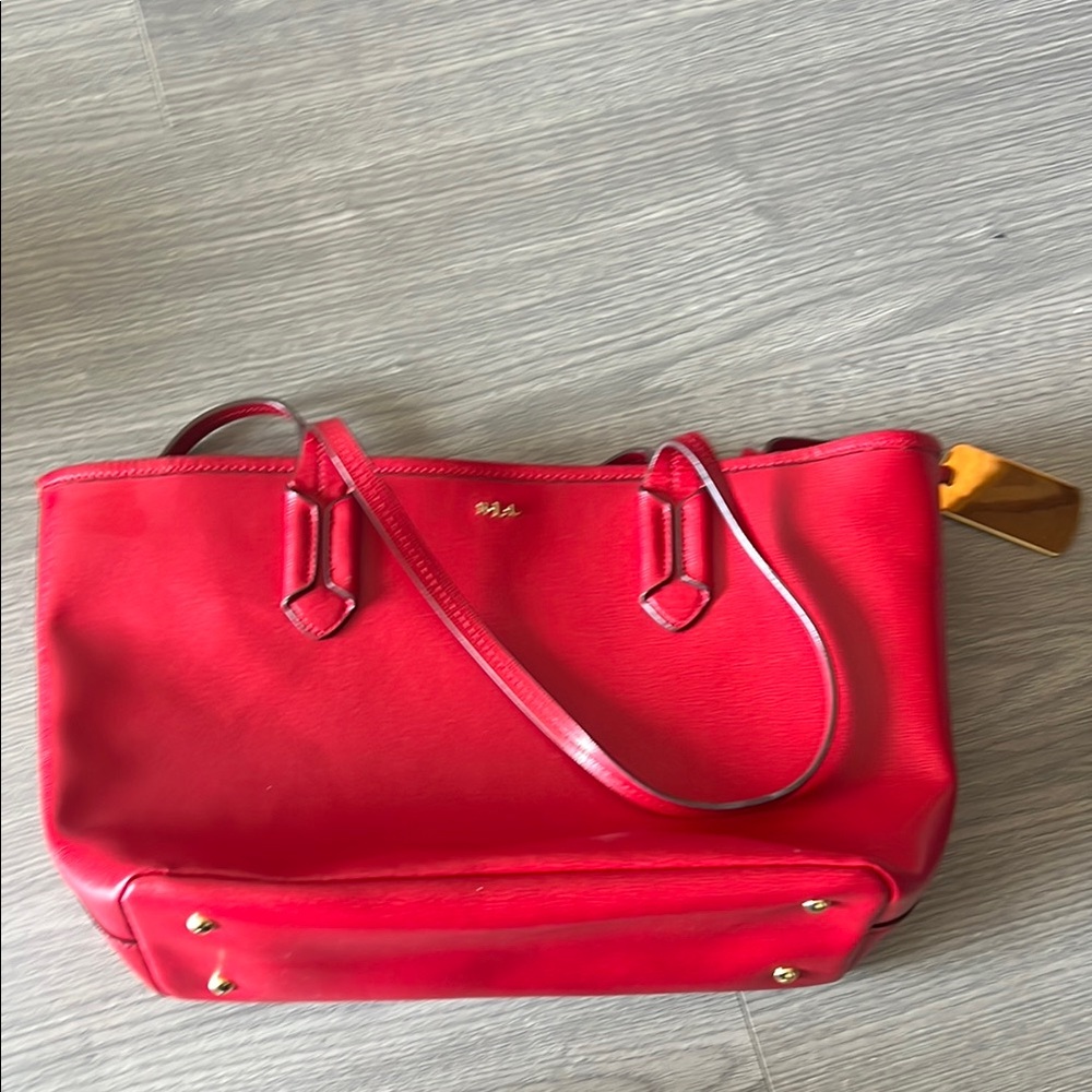 Red Leather Tote Bag with Shoulder Strap - Designer Style